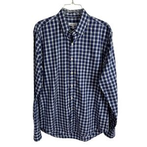Peter Millar Mens Casual Shirt Size Large Blue Plaid Long Sleeves